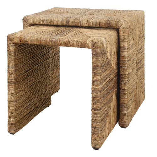 Kanza 2 Piece Nesting Side Table Set in Natural Abaca